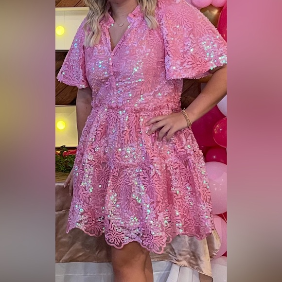 Pink Sequin Mini Dress - Picture 13 of 16
